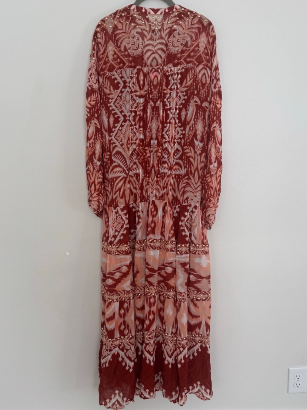 NWT Farm Rio Tropical Tapestry Red Metal Embroidered Tiered Maxi Dress - Picture 5 of 7